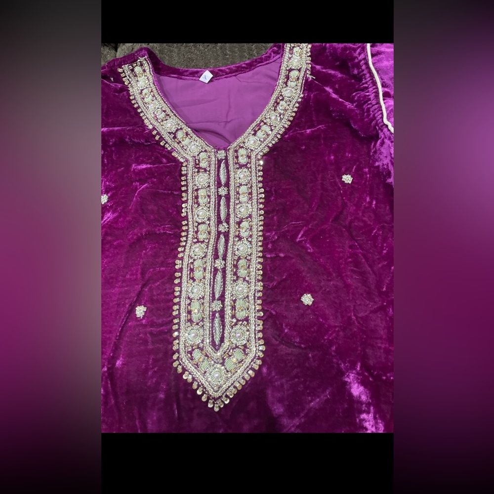 Purple Embellished Velvet Top